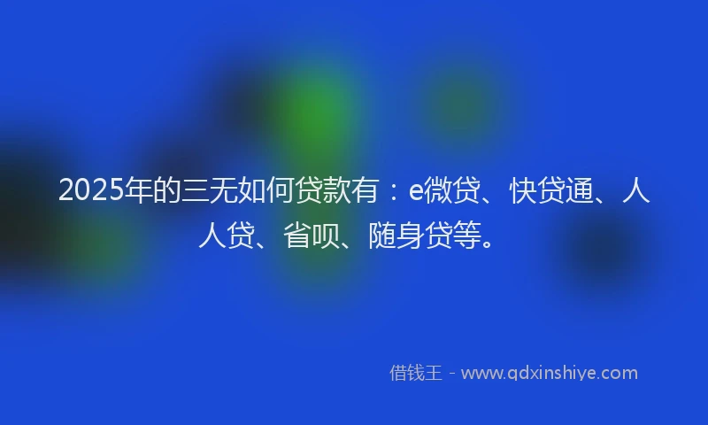 2025年的三无如何贷款有：e微贷、快贷通、人人贷、省呗、随身贷等。