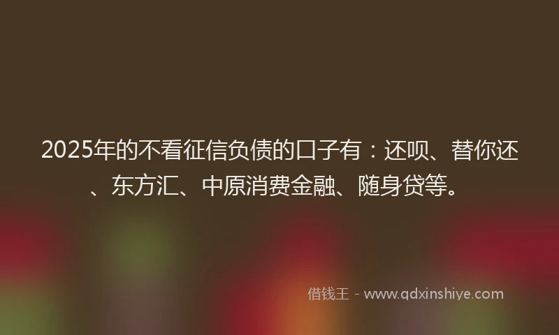 2025年的不看征信负债的口子有：还呗、替你还、东方汇、中原消费金融、随身贷等。