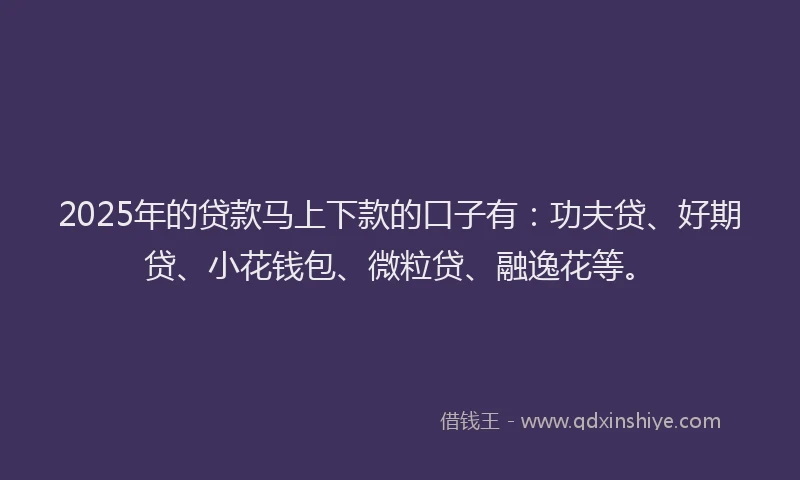 2025年的贷款马上下款的口子有：功夫贷、好期贷、小花钱包、微粒贷、融逸花等。