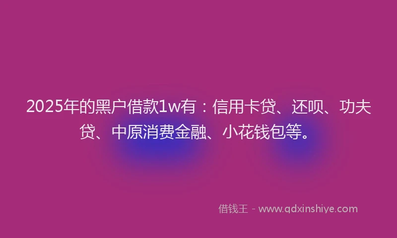2025年的黑户借款1w有：信用卡贷、还呗、功夫贷、中原消费金融、小花钱包等。