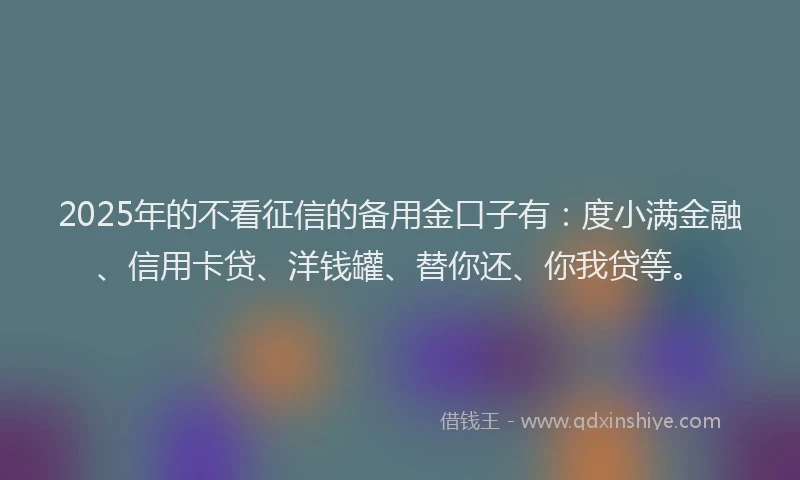 2025年的不看征信的备用金口子有：度小满金融、信用卡贷、洋钱罐、替你还、你我贷等。