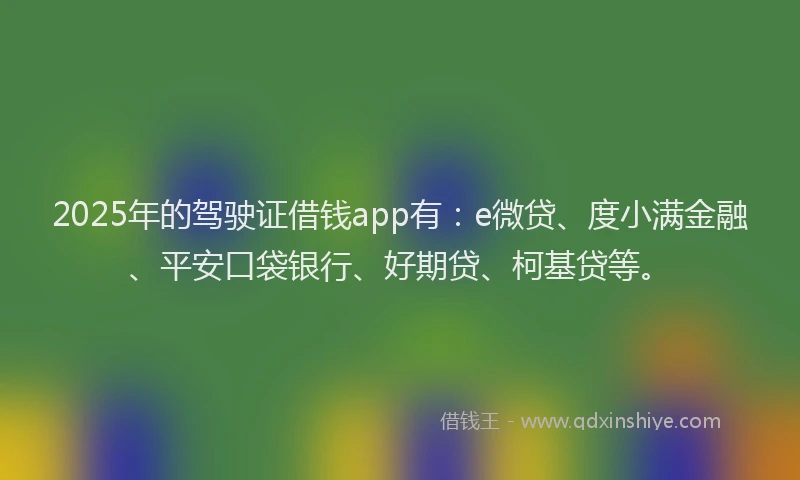 2025年的驾驶证借钱app有：e微贷、度小满金融、平安口袋银行、好期贷、柯基贷等。