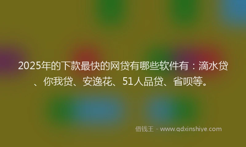 2025年的下款最快的网贷有哪些软件有：滴水贷、你我贷、安逸花、51人品贷、省呗等。