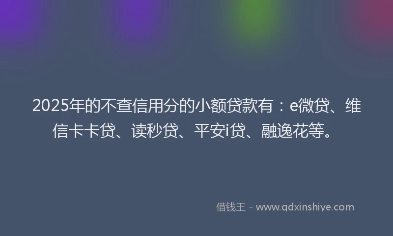 2025年的不查信用分的小额贷款有：e微贷、维信卡卡贷、读秒贷、平安i贷、融逸花等。