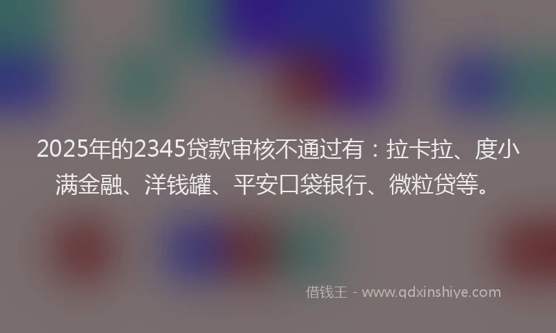 2025年的2345贷款审核不通过有：拉卡拉、度小满金融、洋钱罐、平安口袋银行、微粒贷等。