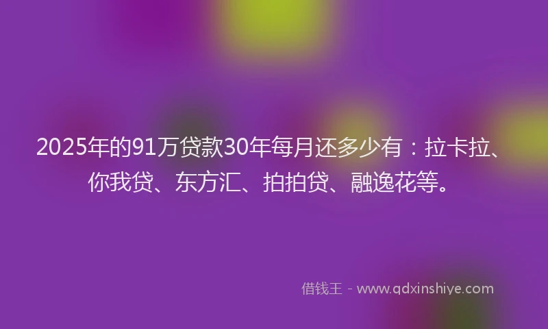 2025年的91万贷款30年每月还多少有：拉卡拉、你我贷、东方汇、拍拍贷、融逸花等。