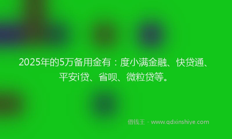 2025年的5万备用金有：度小满金融、快贷通、平安i贷、省呗、微粒贷等。