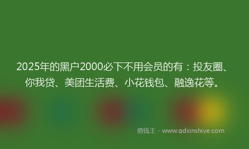 2025年的黑户2000必下不用会员的有：投友圈、你我贷、美团生活费、小花钱包、融逸花等。