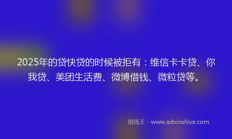 2025年的贷快贷的时候被拒有：维信卡卡贷、你我贷、美团生活费、微博借钱、微粒贷等。