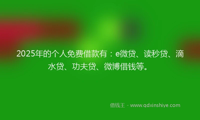 2025年的个人免费借款有：e微贷、读秒贷、滴水贷、功夫贷、微博借钱等。