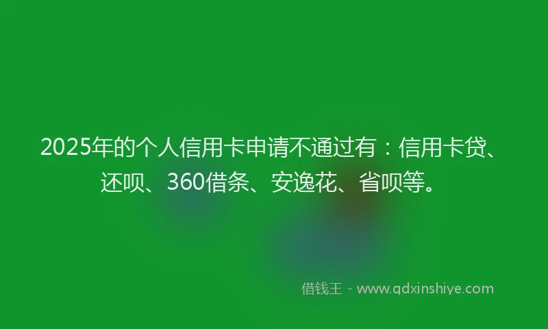 2025年的个人信用卡申请不通过有：信用卡贷、还呗、360借条、安逸花、省呗等。