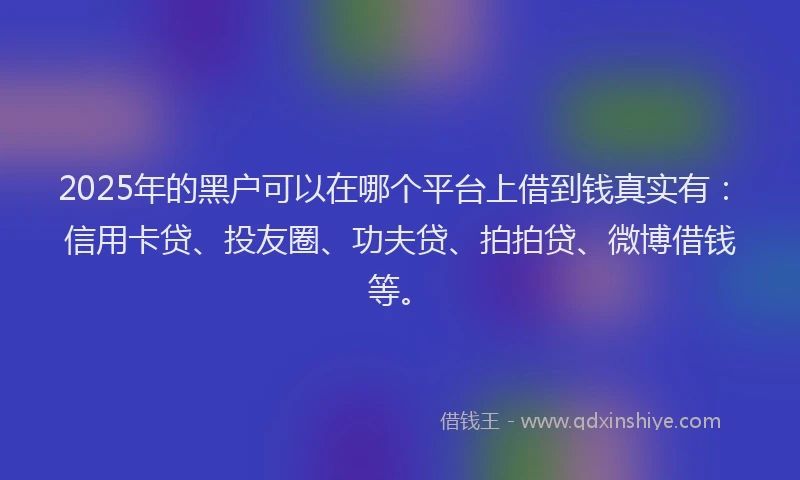 2025年的黑户可以在哪个平台上借到钱真实有：信用卡贷、投友圈、功夫贷、拍拍贷、微博借钱等。