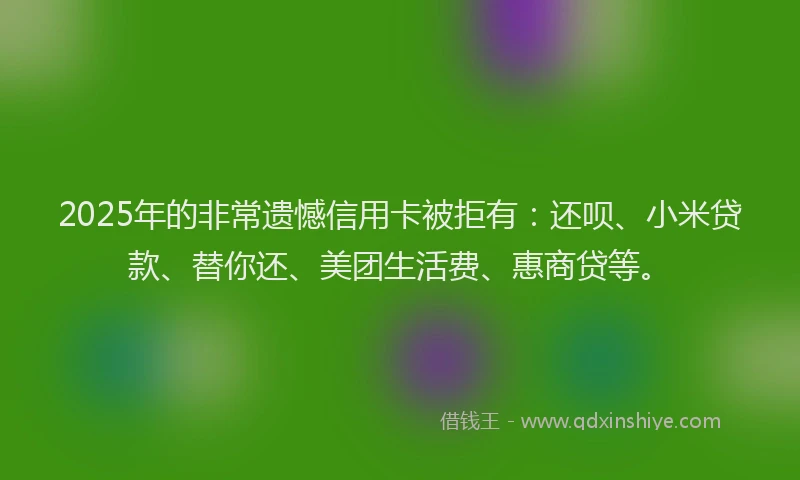 2025年的非常遗憾信用卡被拒有：还呗、小米贷款、替你还、美团生活费、惠商贷等。