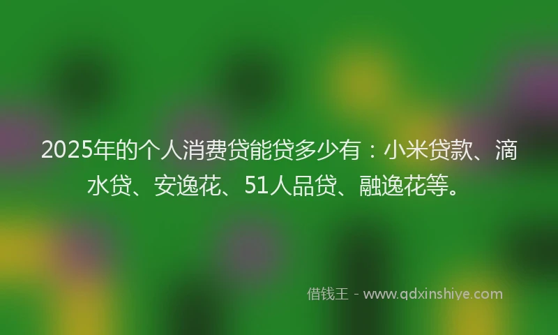 2025年的个人消费贷能贷多少有：小米贷款、滴水贷、安逸花、51人品贷、融逸花等。
