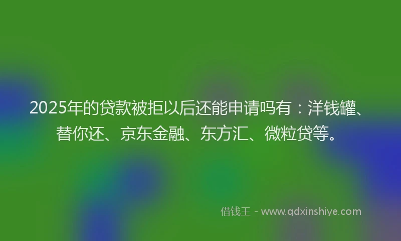 2025年的贷款被拒以后还能申请吗有：洋钱罐、替你还、京东金融、东方汇、微粒贷等。