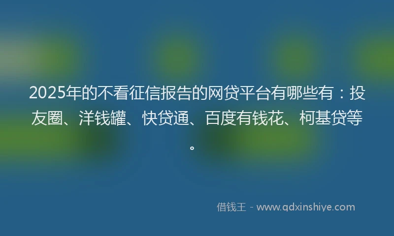 2025年的不看征信报告的网贷平台有哪些有：投友圈、洋钱罐、快贷通、百度有钱花、柯基贷等。