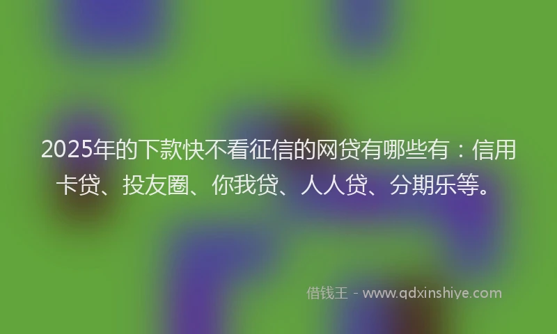 2025年的下款快不看征信的网贷有哪些有：信用卡贷、投友圈、你我贷、人人贷、分期乐等。