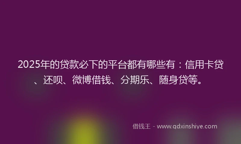 2025年的贷款必下的平台都有哪些有：信用卡贷、还呗、微博借钱、分期乐、随身贷等。