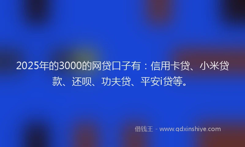 2025年的3000的网贷口子有:信用卡贷、小米贷款、还呗、功夫贷、平安i贷等。