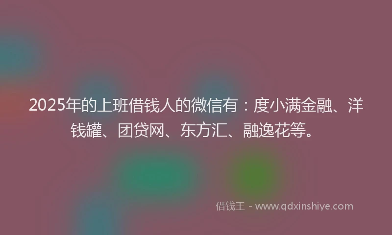 2025年的上班借钱人的微信有：度小满金融、洋钱罐、团贷网、东方汇、融逸花等。