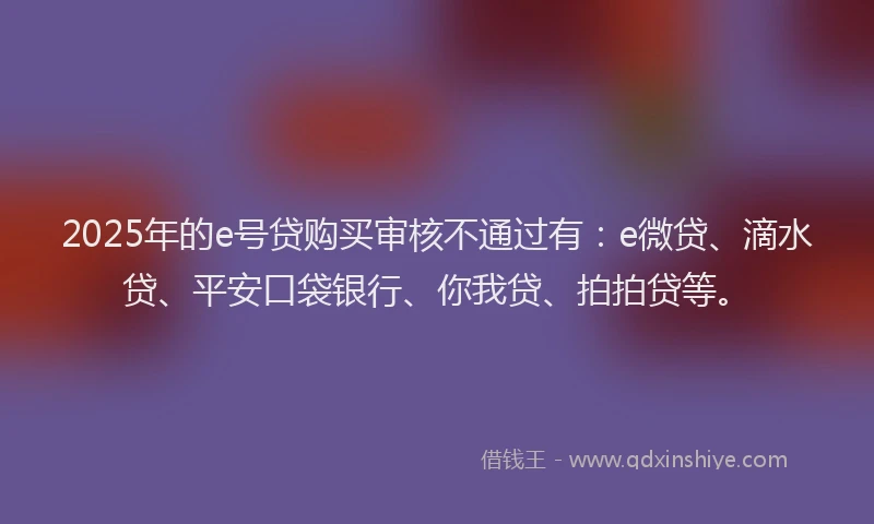 2025年的e号贷购买审核不通过有：e微贷、滴水贷、平安口袋银行、你我贷、拍拍贷等。