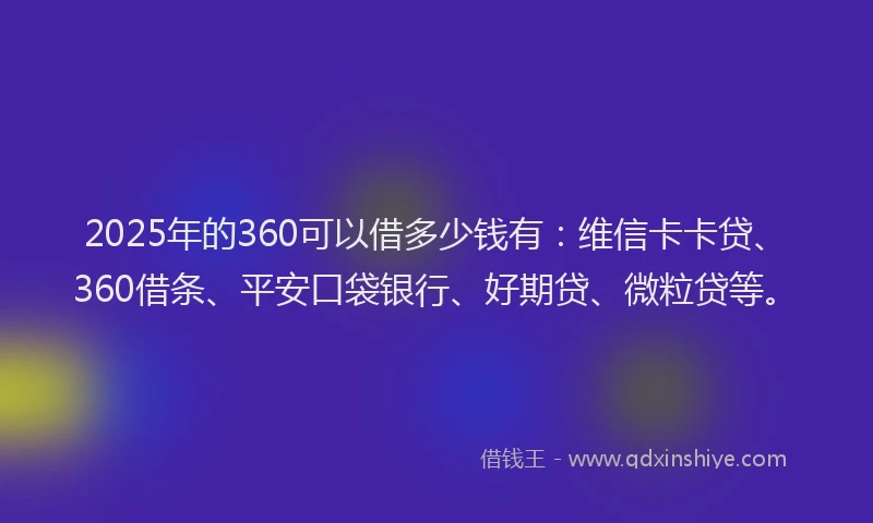 2025年的360可以借多少钱有：维信卡卡贷、360借条、平安口袋银行、好期贷、微粒贷等。