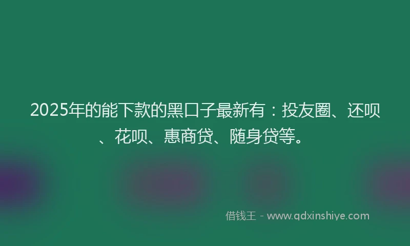 2025年的能下款的黑口子最新有：投友圈、还呗、花呗、惠商贷、随身贷等。