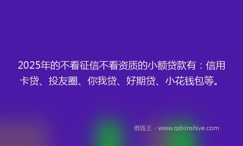 2025年的不看征信不看资质的小额贷款有：信用卡贷、投友圈、你我贷、好期贷、小花钱包等。