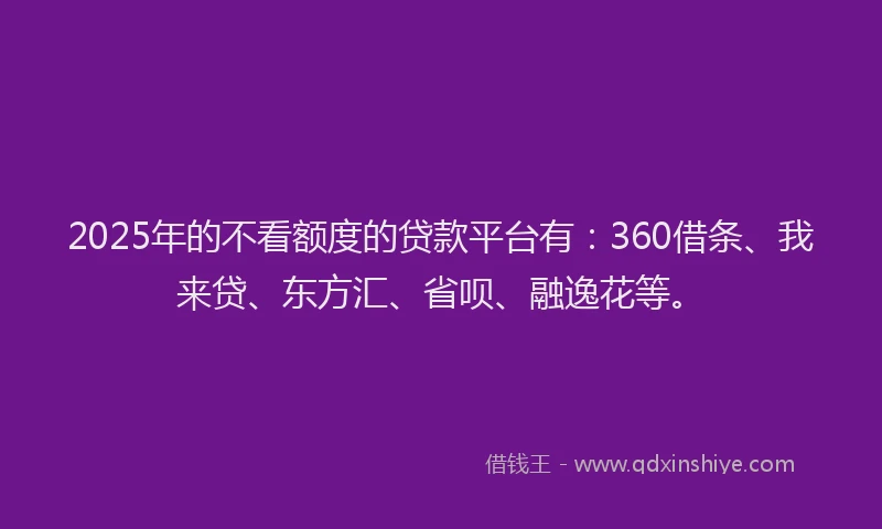 2025年的不看额度的贷款平台有：360借条、我来贷、东方汇、省呗、融逸花等。