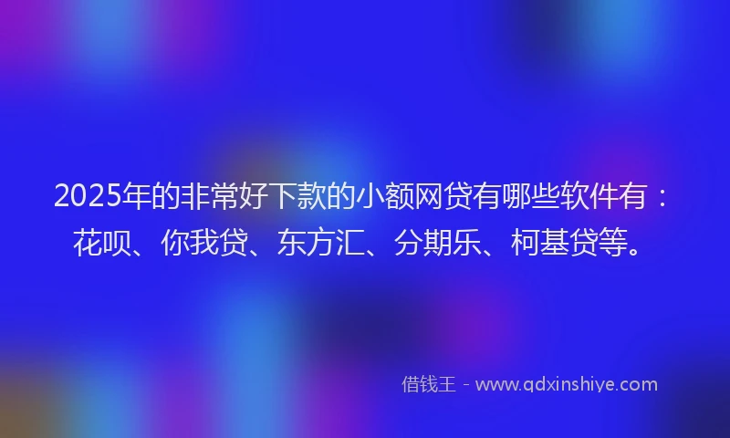 2025年的非常好下款的小额网贷有哪些软件有：花呗、你我贷、东方汇、分期乐、柯基贷等。