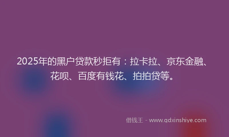 2025年的黑户贷款秒拒有：拉卡拉、京东金融、花呗、百度有钱花、拍拍贷等。