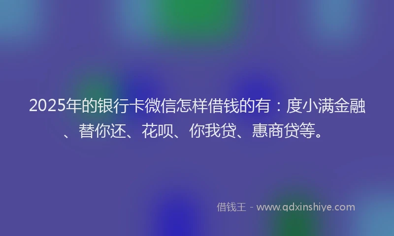 2025年的银行卡微信怎样借钱的有：度小满金融、替你还、花呗、你我贷、惠商贷等。