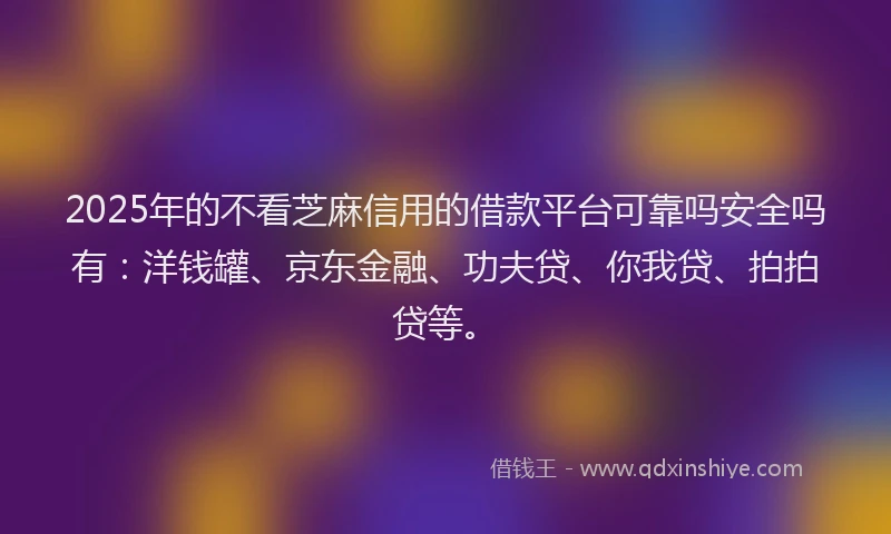 2025年的不看芝麻信用的借款平台可靠吗安全吗有：洋钱罐、京东金融、功夫贷、你我贷、拍拍贷等。