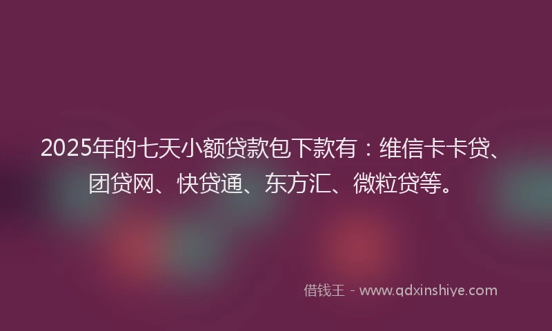 2025年的七天小额贷款包下款有：维信卡卡贷、团贷网、快贷通、东方汇、微粒贷等。