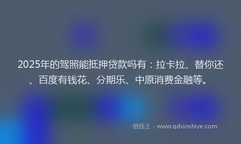 2025年的驾照能抵押贷款吗有：拉卡拉、替你还、百度有钱花、分期乐、中原消费金融等。