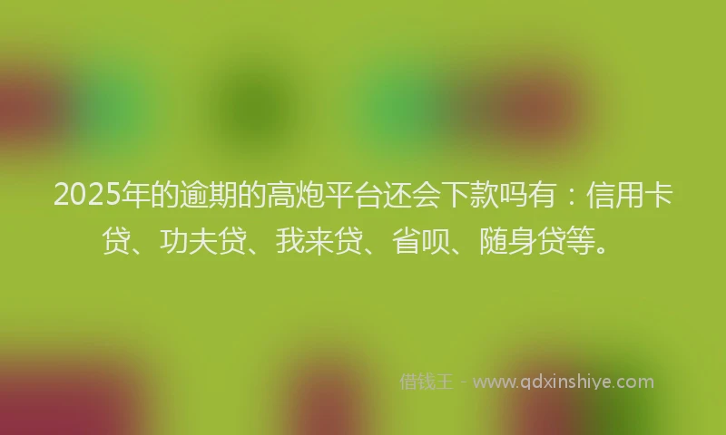 2025年的逾期的高炮平台还会下款吗有：信用卡贷、功夫贷、我来贷、省呗、随身贷等。