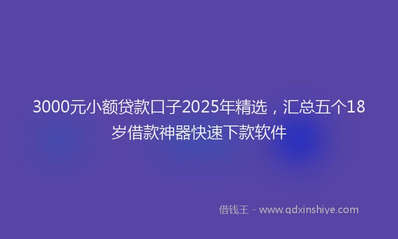 3000元小额贷款口子2025年精选，汇总五个18岁借款神器快速下款软件