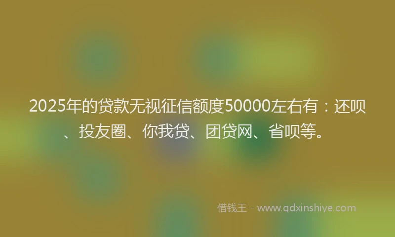 2025年的贷款无视征信额度50000左右有：还呗、投友圈、你我贷、团贷网、省呗等。