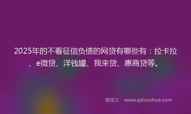2025年的不看征信负债的网贷有哪些有：拉卡拉、e微贷、洋钱罐、我来贷、惠商贷等。
