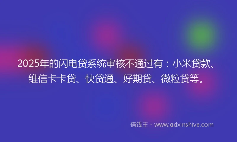 2025年的闪电贷系统审核不通过有：小米贷款、维信卡卡贷、快贷通、好期贷、微粒贷等。