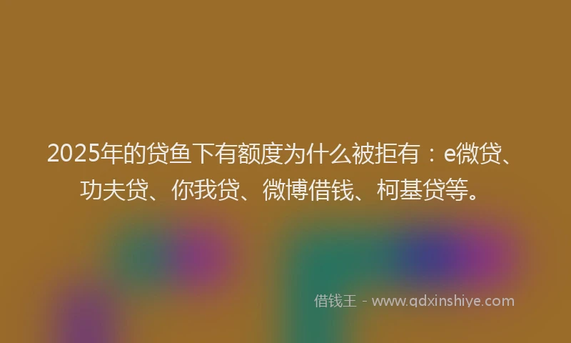 2025年的贷鱼下有额度为什么被拒有：e微贷、功夫贷、你我贷、微博借钱、柯基贷等。