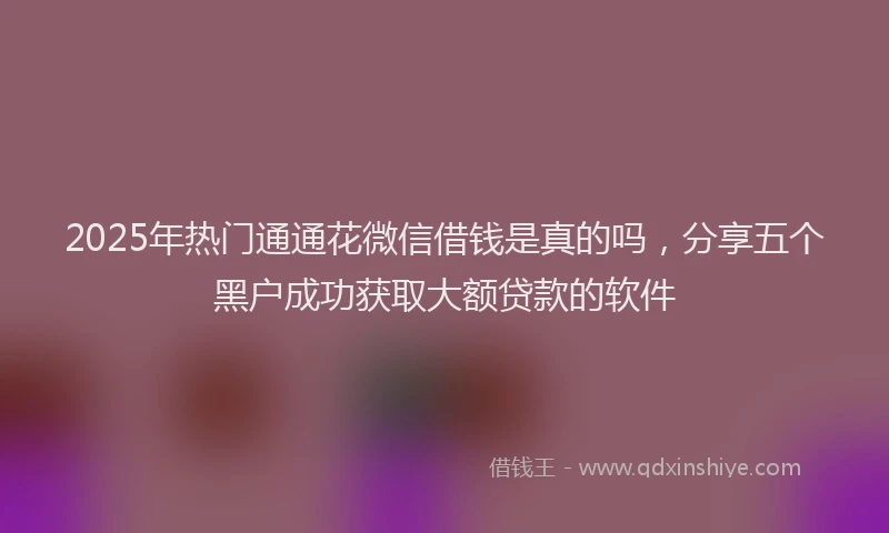 2025年热门通通花微信借钱是真的吗，分享五个黑户成功获取大额贷款的软件