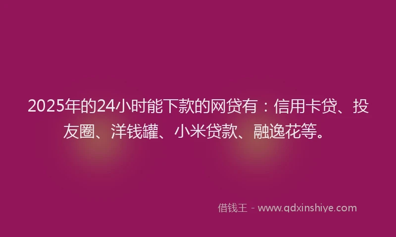 2025年的24小时能下款的网贷有：信用卡贷、投友圈、洋钱罐、小米贷款、融逸花等。