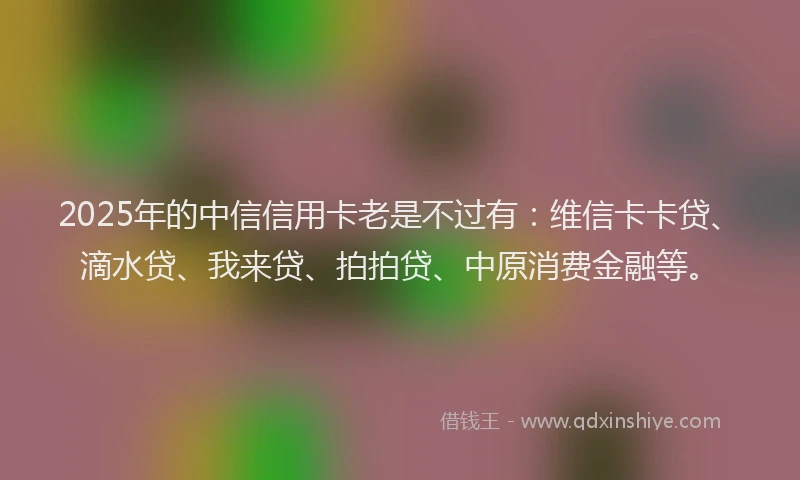 2025年的中信信用卡老是不过有：维信卡卡贷、滴水贷、我来贷、拍拍贷、中原消费金融等。