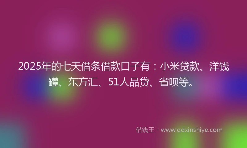 2025年的七天借条借款口子有：小米贷款、洋钱罐、东方汇、51人品贷、省呗等。