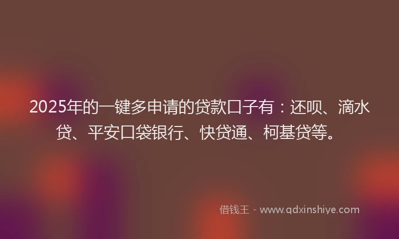 2025年的一键多申请的贷款口子有：还呗、滴水贷、平安口袋银行、快贷通、柯基贷等。