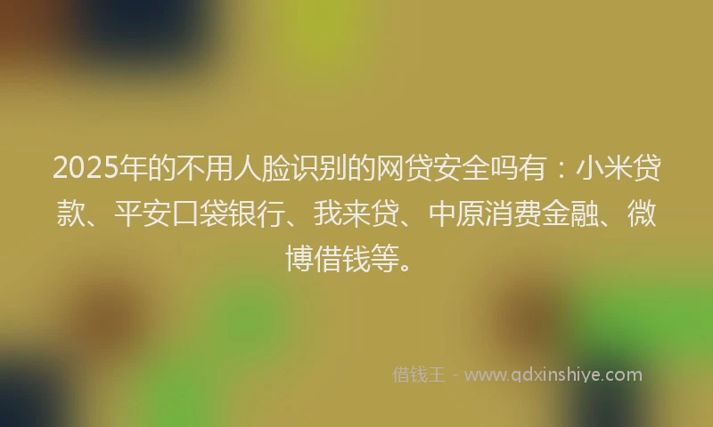 2025年的不用人脸识别的网贷安全吗有：小米贷款、平安口袋银行、我来贷、中原消费金融、微博借钱等。