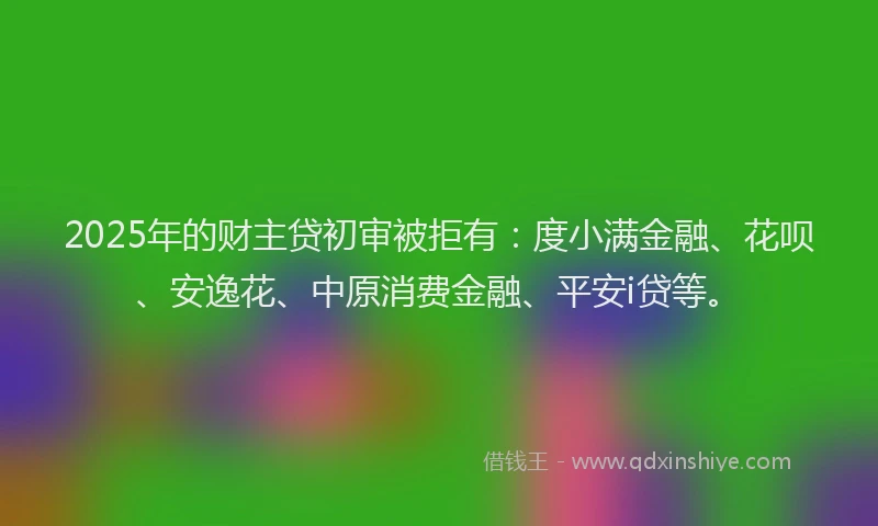 2025年的财主贷初审被拒有：度小满金融、花呗、安逸花、中原消费金融、平安i贷等。