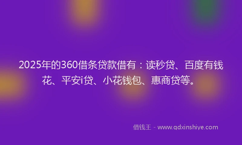 2025年的360借条贷款借有：读秒贷、百度有钱花、平安i贷、小花钱包、惠商贷等。