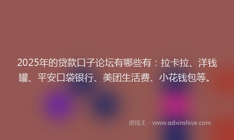 2025年的贷款口子论坛有哪些有：拉卡拉、洋钱罐、平安口袋银行、美团生活费、小花钱包等。